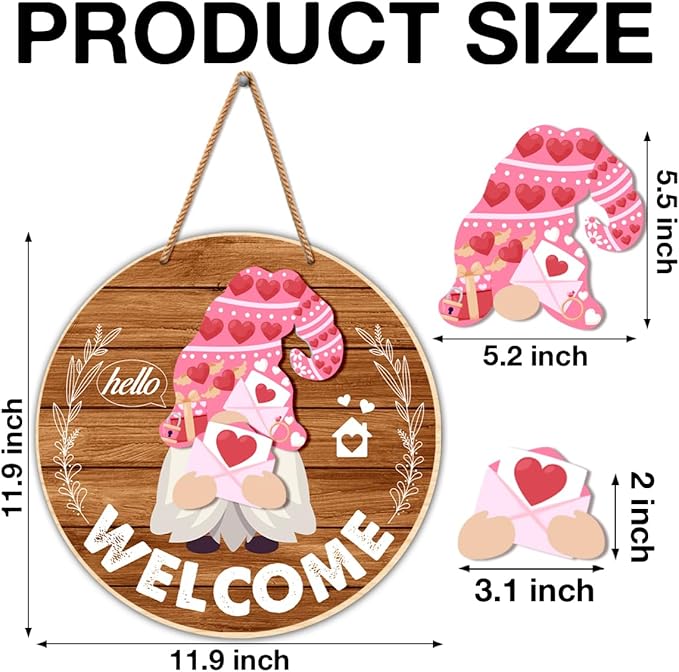 Gnome Welcome Sign Interchangeable Porch Decor, DIY Seasonal Decor Wood Winter Spring Valentine&#x27;s Day Wreath Hangers for Front Door Changeable Holiday Gnomes Decorations for Home Wall Decor (21 Pcs)