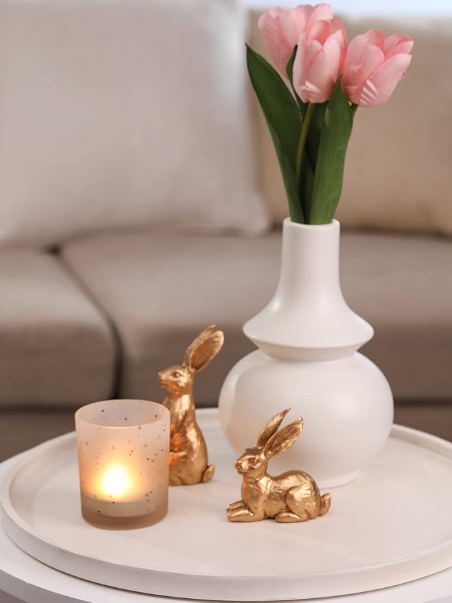 Resin Gold Bunny Decor Rabbit Figurines, Small Easter Bunny Figurine Set of 3, Vintage Easter Rabbit Statue Table Home Decoration