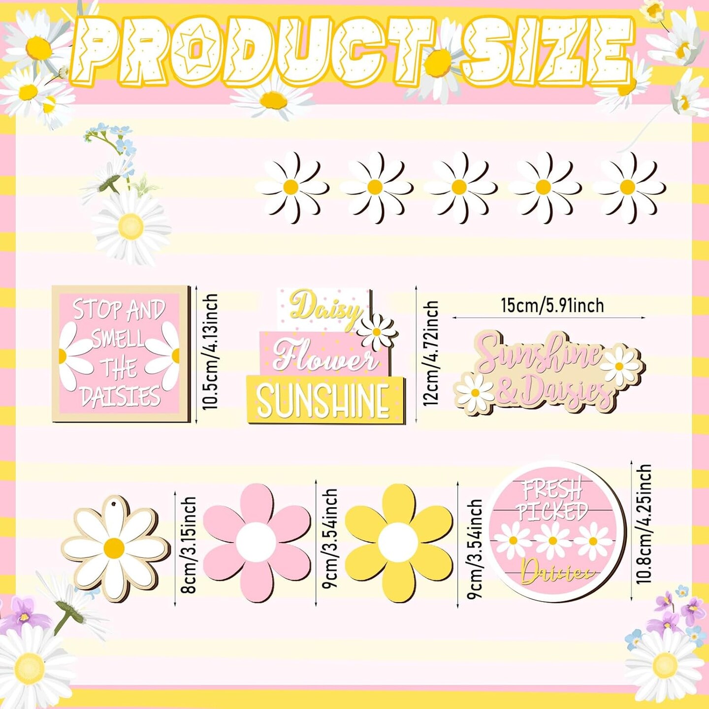 12-Piece Spring Daisy Tiered Tray Decor – Rustic Farmhouse Wooden Signs for Home & Party