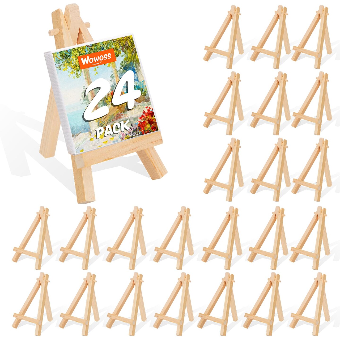 5&#x22; Mini Wood Display Easel 24 Pack, Natural Wooden Small Easel Stand for Signs, Small Canvases, Table Display, Pictures, Photos, Wedding Place Cards, Crafts and Other Smaller Projects