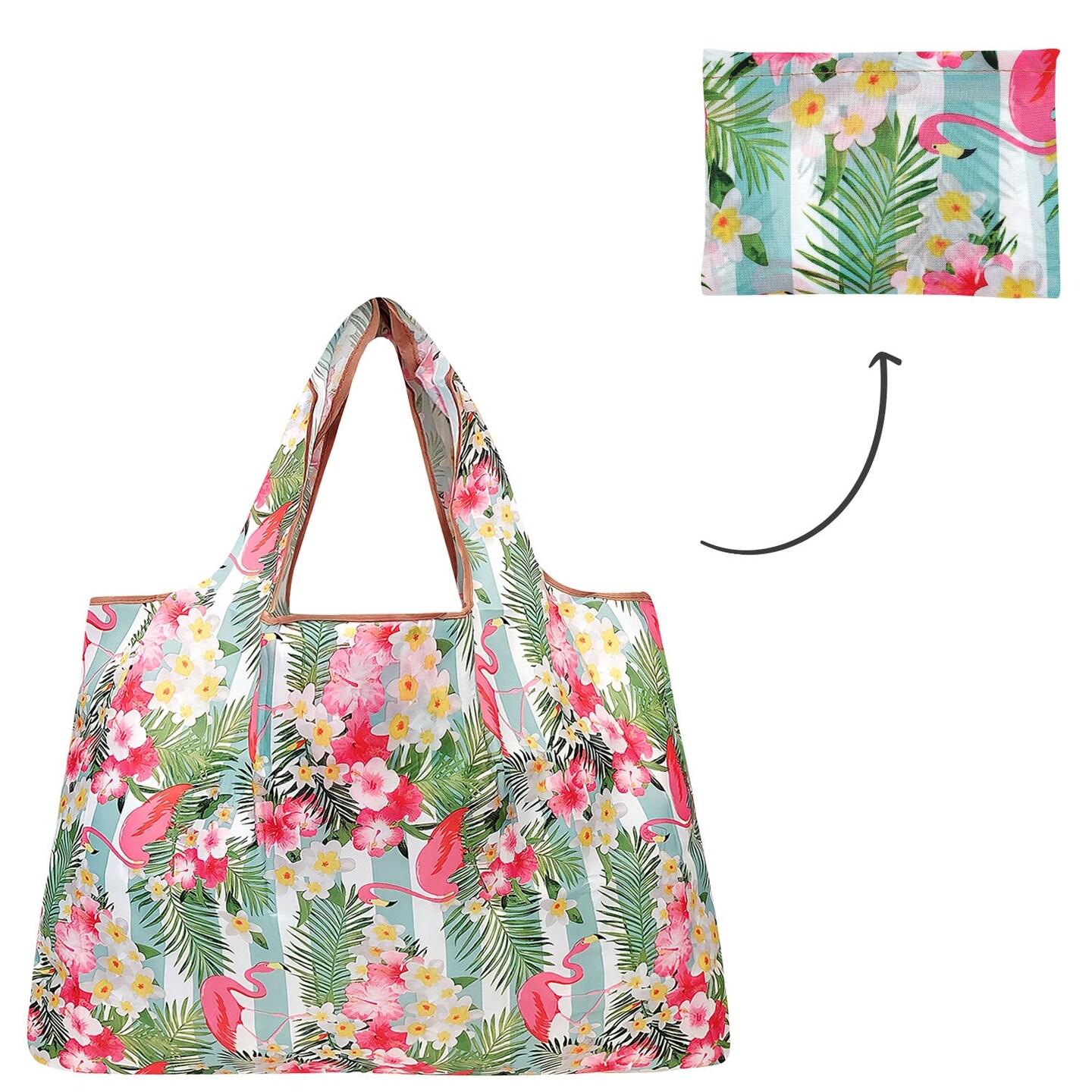 Wrapables Large Foldable Tote Nylon Reusable Grocery Bags, 6 Pack, Travel Adventures