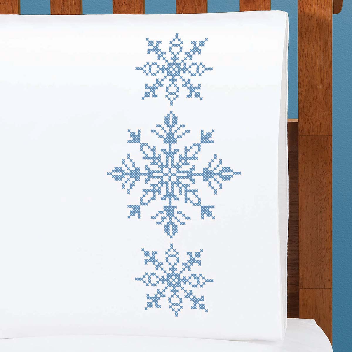 Herrschners Serene Snowflake Pillowcase Pair Stamped Cross-Stitch