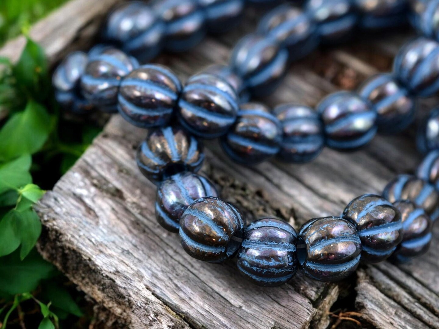 *20* 8mm Turquoise Washed Bronzed Jet Black Large Hole Melon Beads