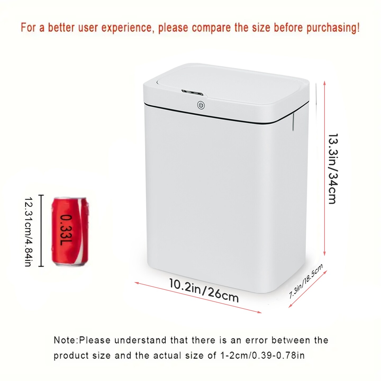 Smart White Bathroom Trash Can with Touchless Motion Sensor - Slim Design, 3-Mode Opening (Motion, Manual, Kick), Ideal for Cat Litter Disposal, Perfect for Bedroom, Office & Kitchen Use