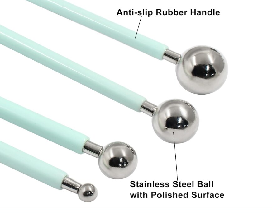 4-Pack Cake or Clay Sculpture Modeling Tools Double-Ended Metal Ball Stylus Dotting Set Stainless Steel for Sculpting Modeling