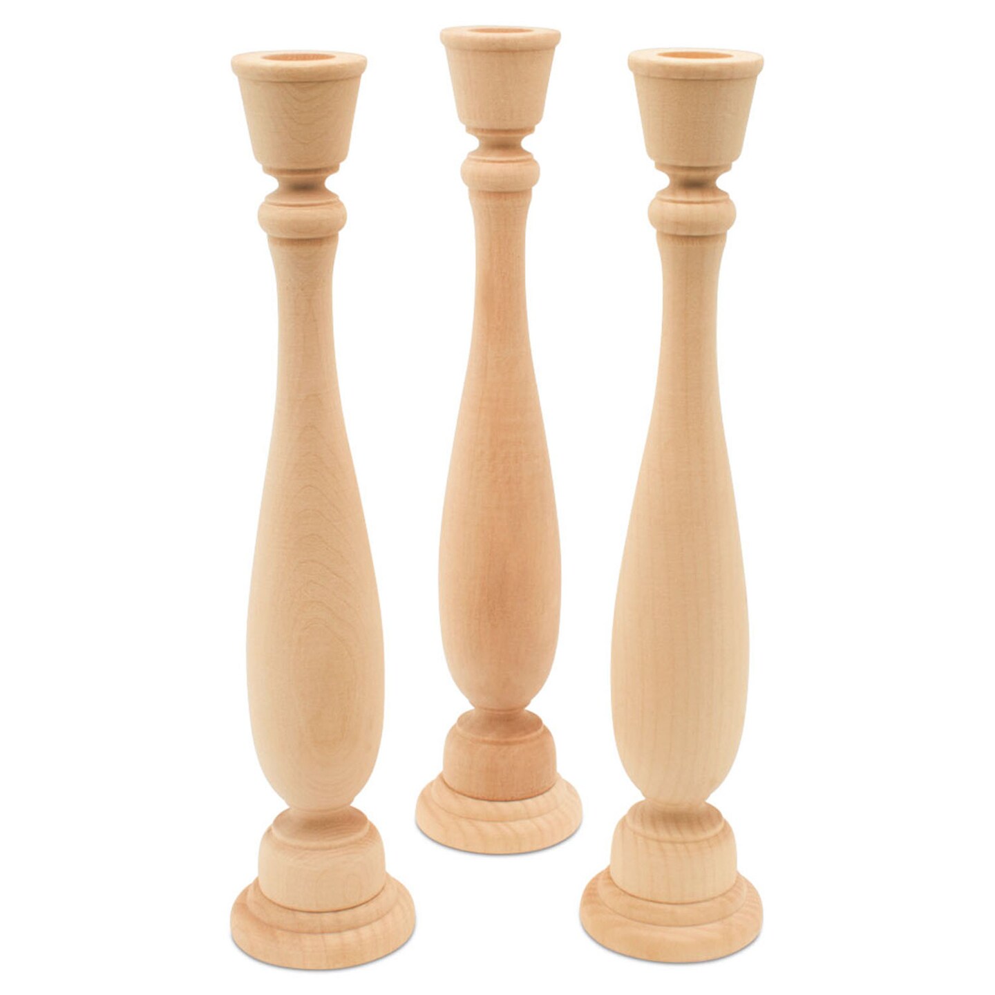 Wooden Candlestick Holders Set Multiple Sizes, Unfinished Woodpeckers