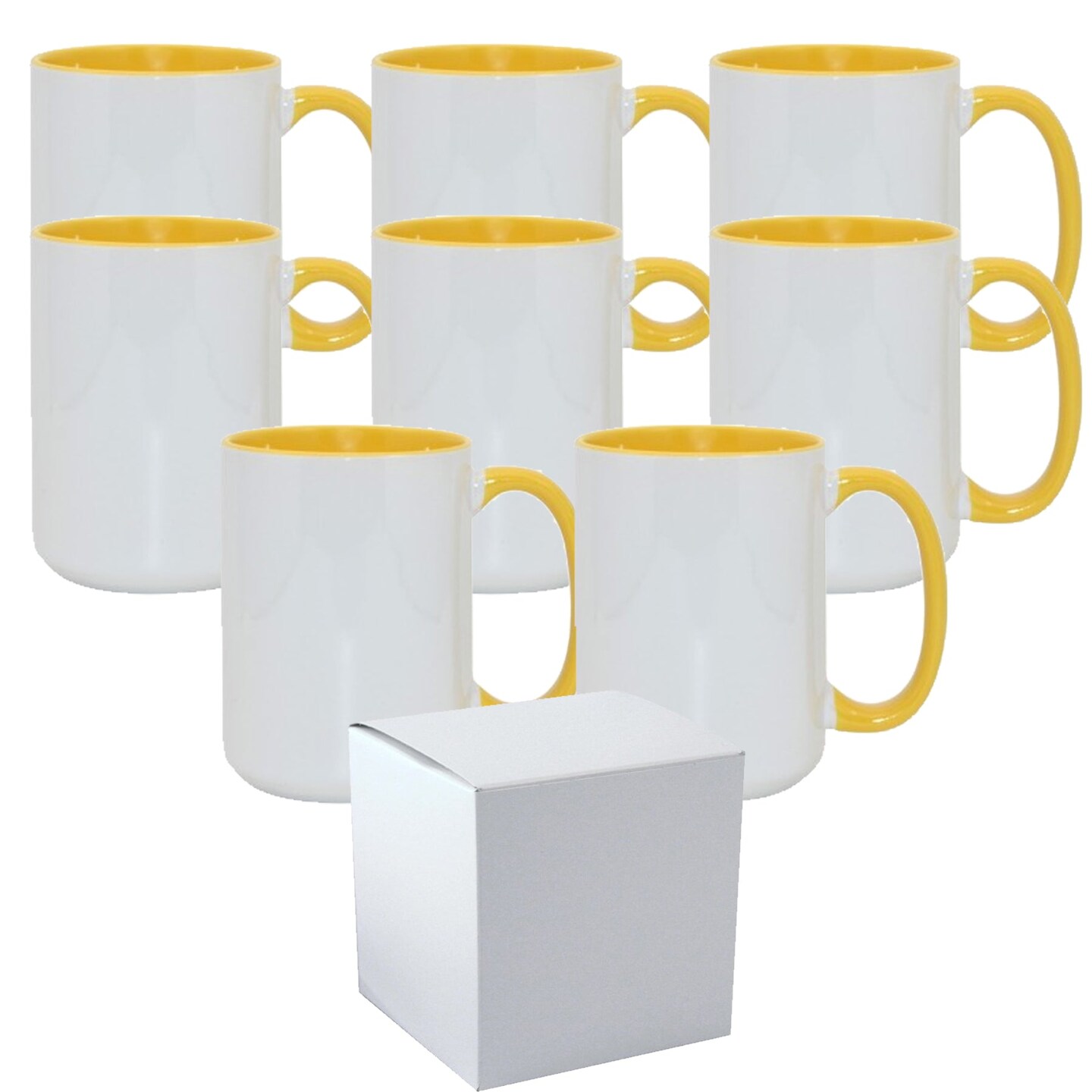 8 Pcs 15OZ El Grande Yellow Inside & Handle Sublimation Mugs With Foam Support Boxes
