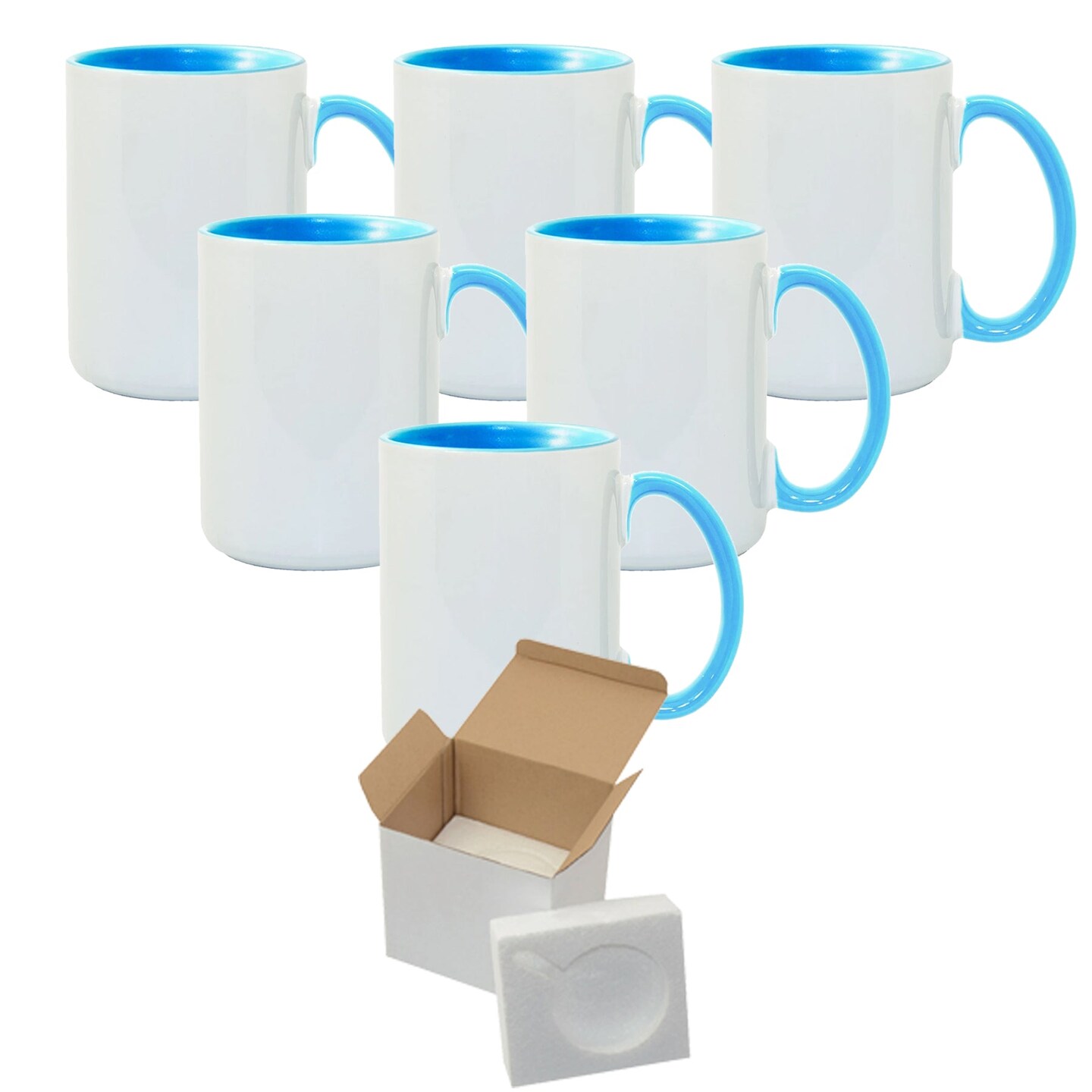 6 Pcs 15OZ El Grande Light Blue Inside & Handle Sublimation Mugs With