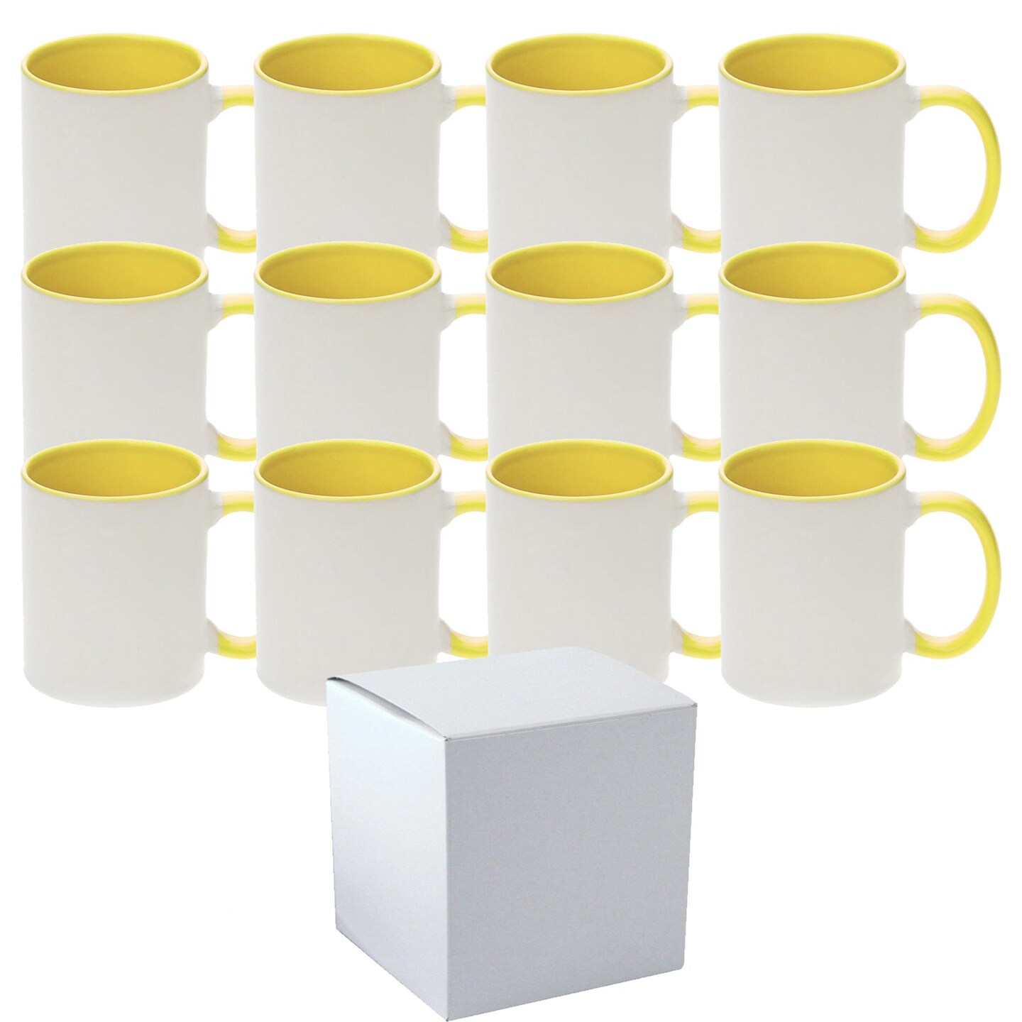 12 Pcs 11OZ Yellow Inner & Handle Sublimation Mugs With Individual White Boxes
