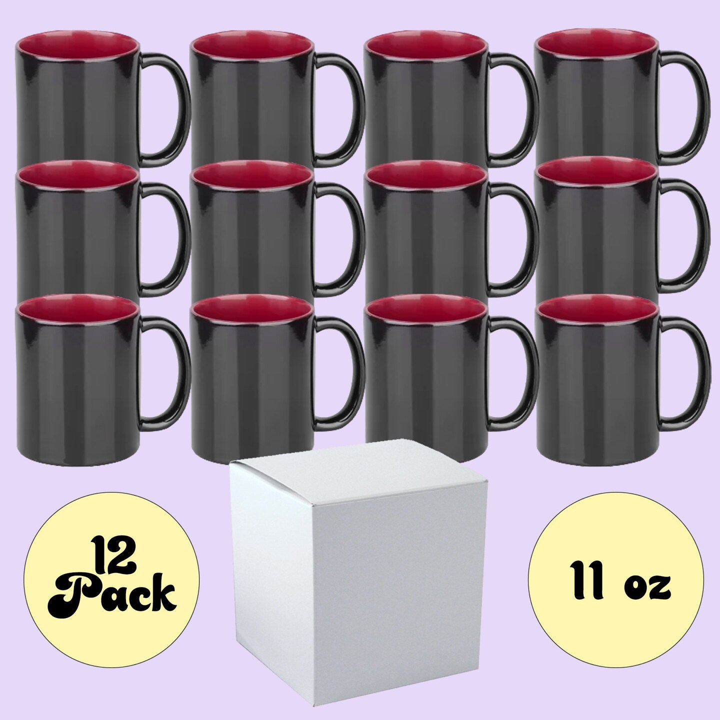 12 PACK 11 oz Magic Mugs RED INNER Professional Grade Sublimation Mug- Sublimation Series - With Individual White Gift Boxes