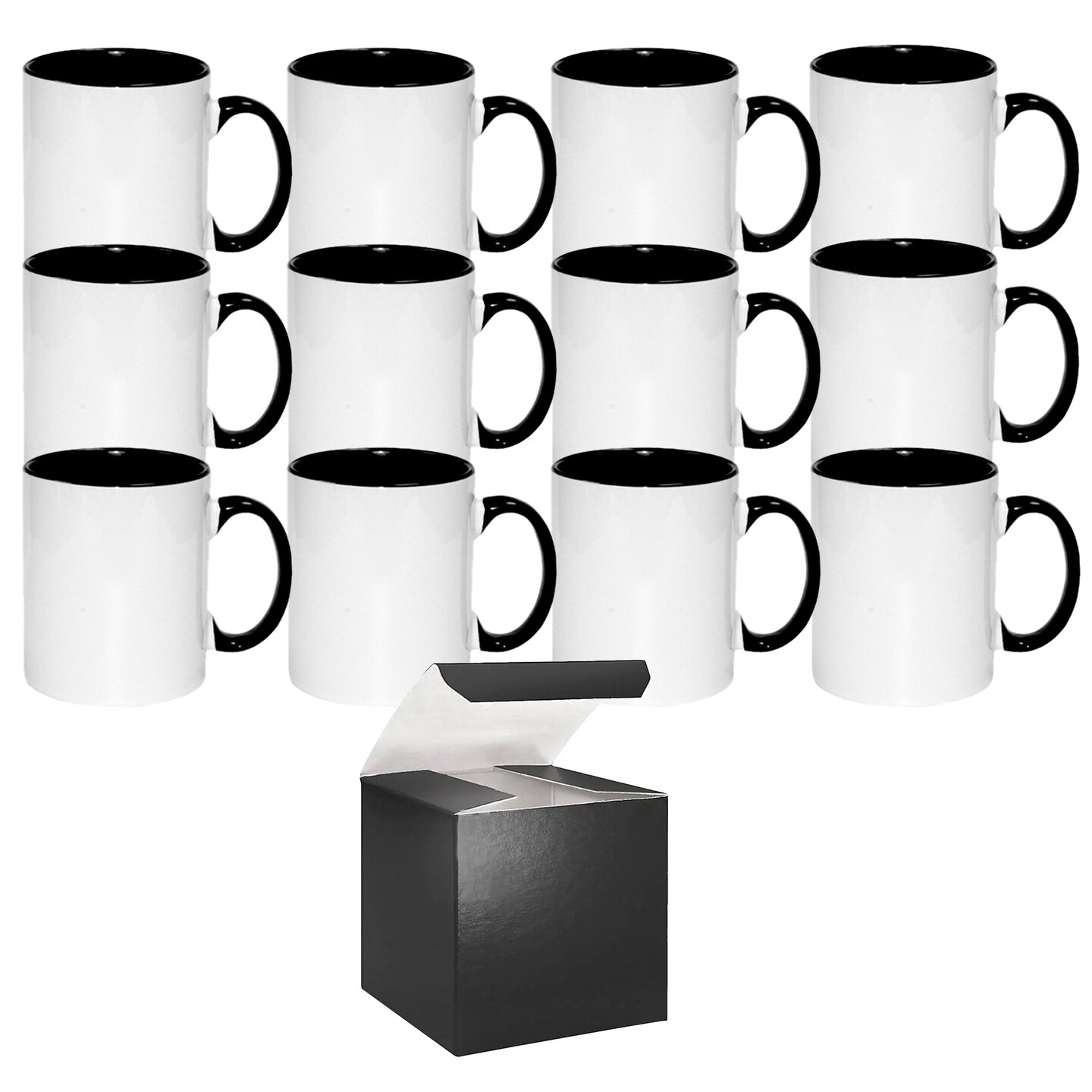 12 Pcs 11OZ Black Inner & Handle Sublimation Mugs With Individual BLACK Boxes