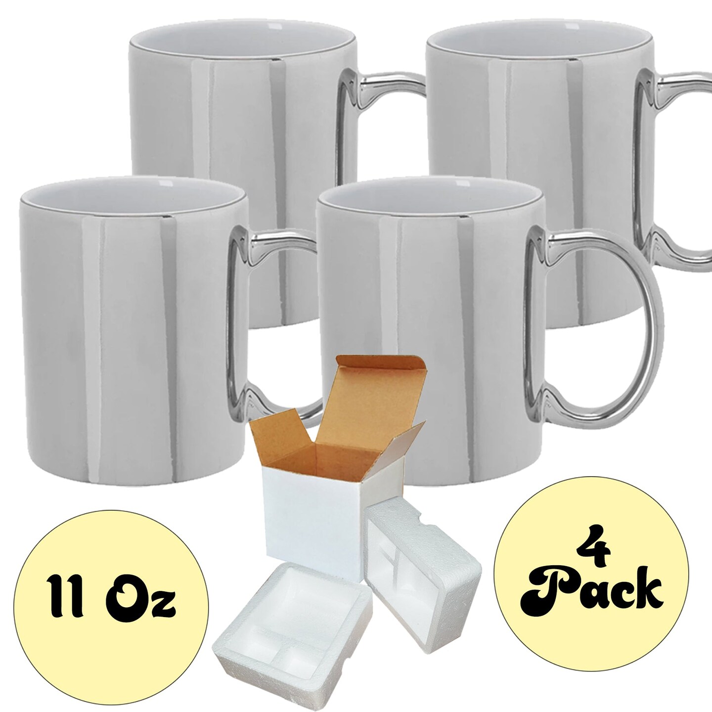 4 PACK 11 oz. SILVER Ceramic Mug - Individually Packed in a Protective Gift  Box | Michaels