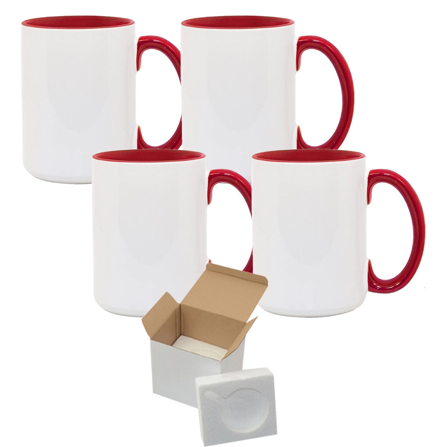 4 Pcs 15OZ El Grande Red Inner & Handle Sublimation Mugs With Foam