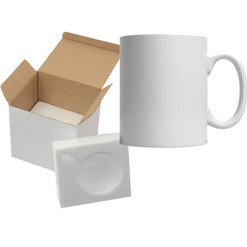 Case of 12 15oz Sublimation Mugs With Gift Mug Box. Mugs - Cardboard Box with Foam Supports