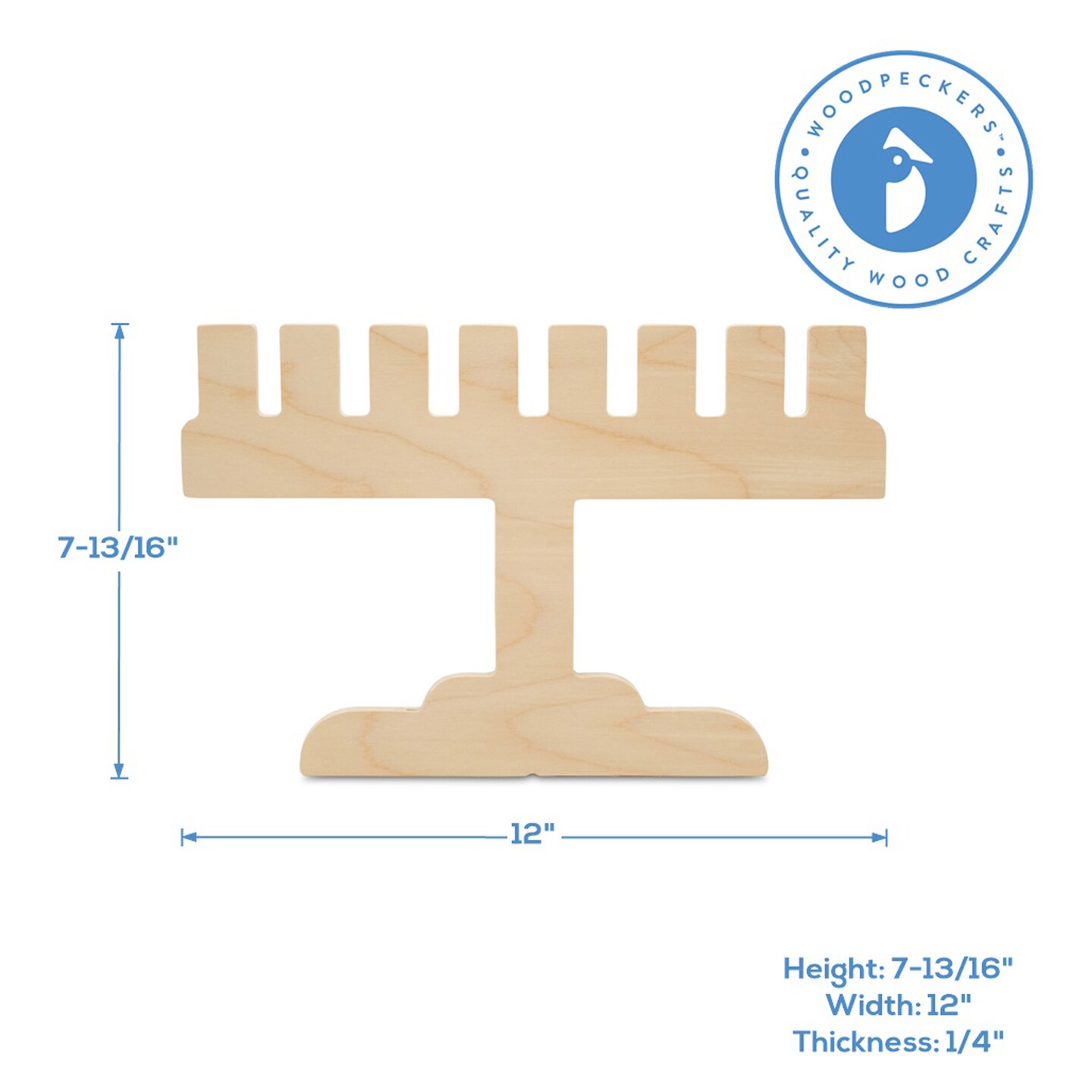 Wooden Menorah Cutout, Modern Shape, for Hanukkah Decor | Woodpeckers