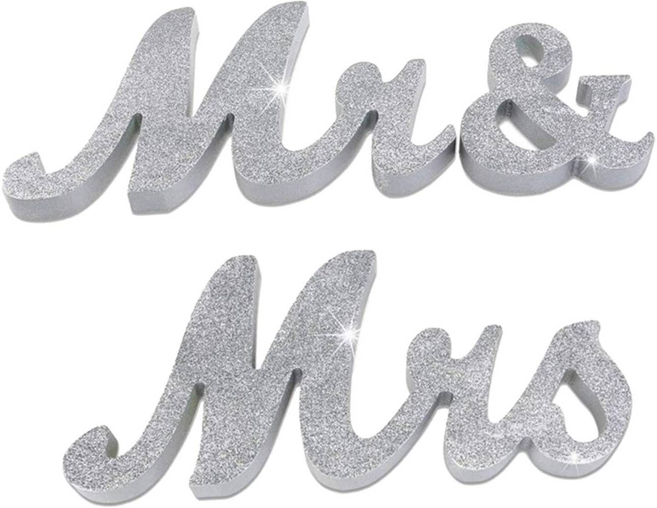 Silver Glitter Mr and Mrs Sign Wooden Mr and Mrs Sign Letters Wedding Sweetheart