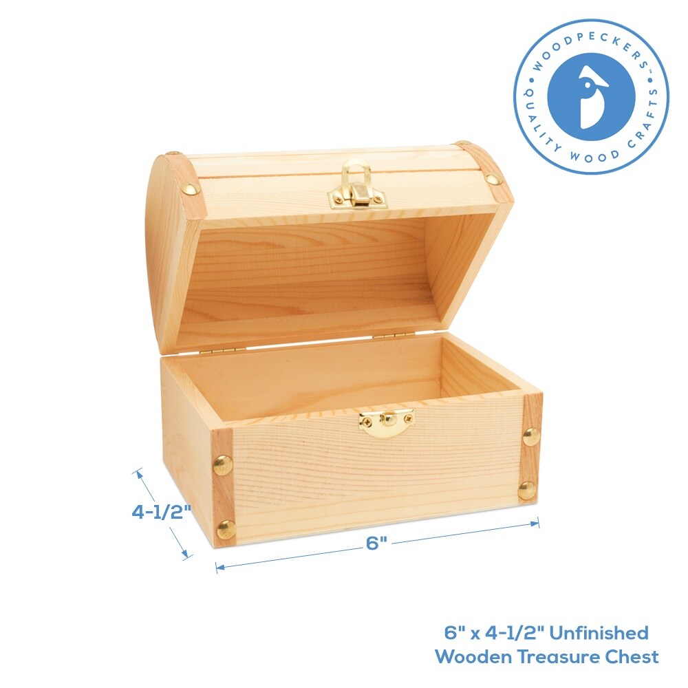 Wood Treasure Chest Box, 6 x 4-1/2 inch, Unfinished for Crafts | Woodpeckers