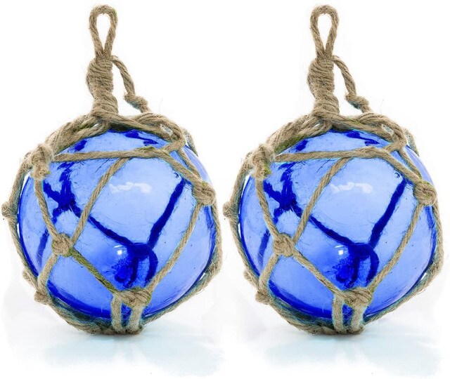 Glass Fishing Floats, 5 Cobalt Blue, 2 pack, Japanese Glass Buoys with  Rope for Decoration