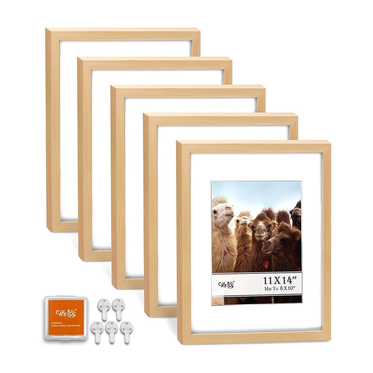 8 X 10 Picture Frame w-Mat/11 X 14 without Mat natural wood - 5 Units