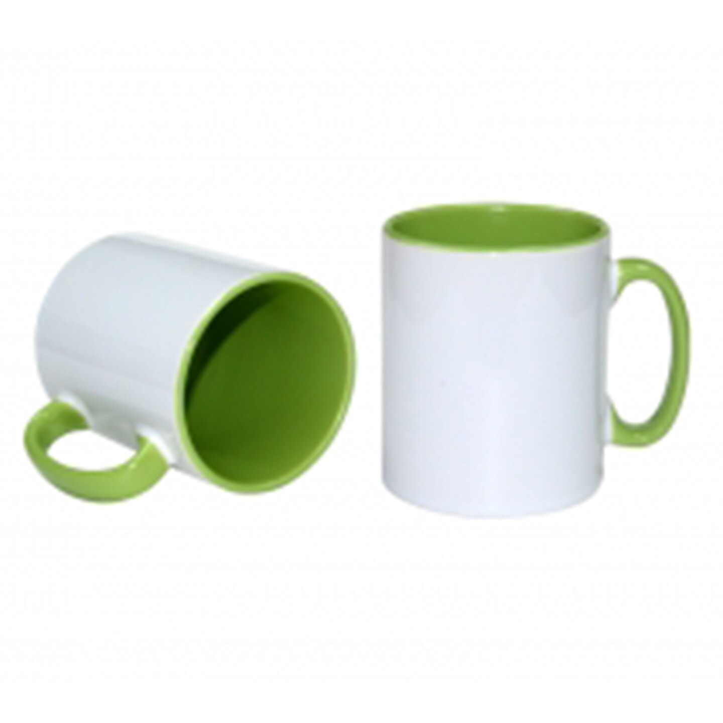 11 oz White Ceramic Sublimation Coffee Mug with LT GREEN Colors Inside/Handle - Cardboard Box with Foam Supports Case of 12