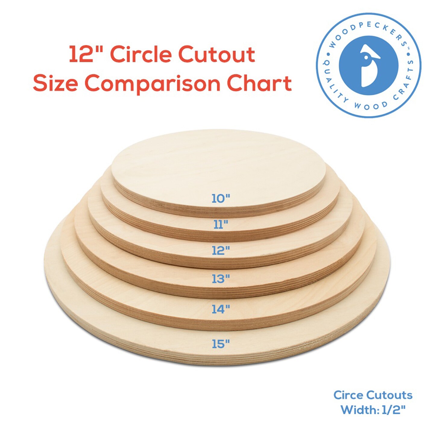 Wood Circles 12 inch, 1/8 inch Thick, Birch Plywood Discs, Pack of 5 Unfinished Wood Circles for Crafts, Wood Rounds by Woodpeckers