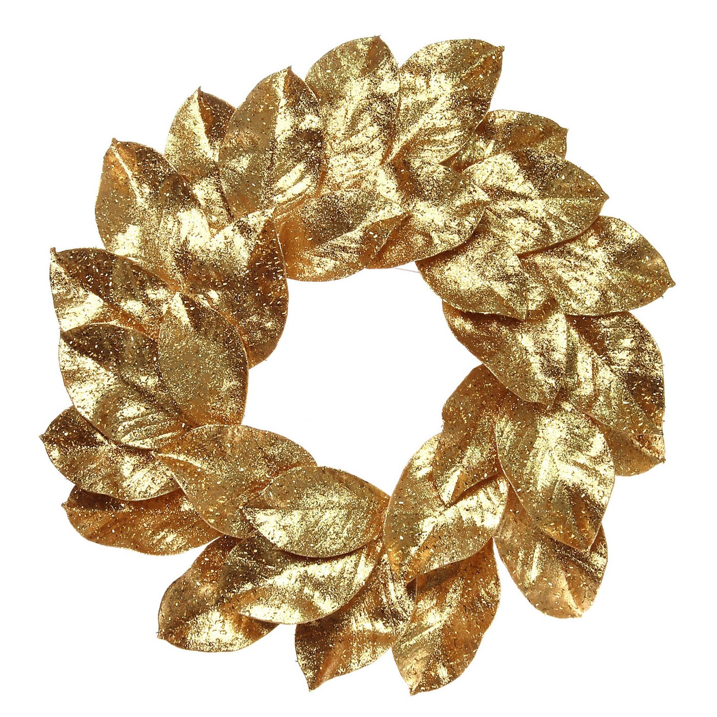 Gold Magnolia Leaf Christmas Wreath with Glitter Accents, 24&#x22; Holiday Door Decor, Indoor/Outdoor - 2024 Christmas Collection, Floral Home by Artificial Flowers