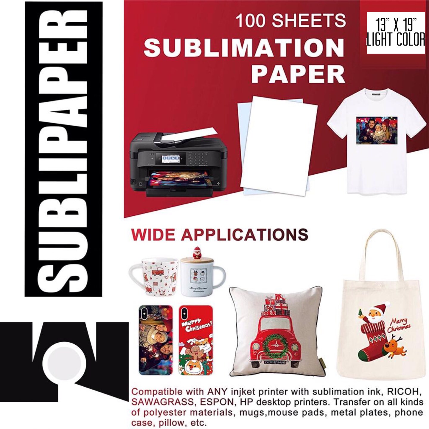 SUBLIPAPER Dye Sublimation Transfer Paper for Sawgrass, Epson and Brother 100 Sheets 13&#x22;x19&#x22; per Pack
