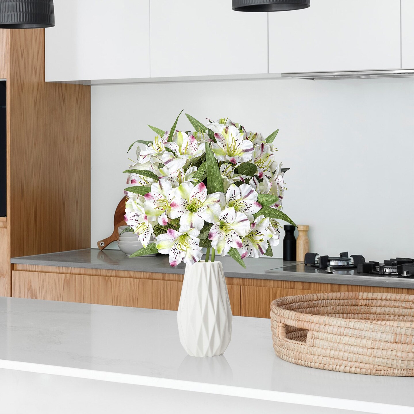 Alstroemeria Artificial Flowers Bulk Peruvian Lily Faux Bouquet 18” Long Stems Silk Petals Wedding Decoration, 4pcs