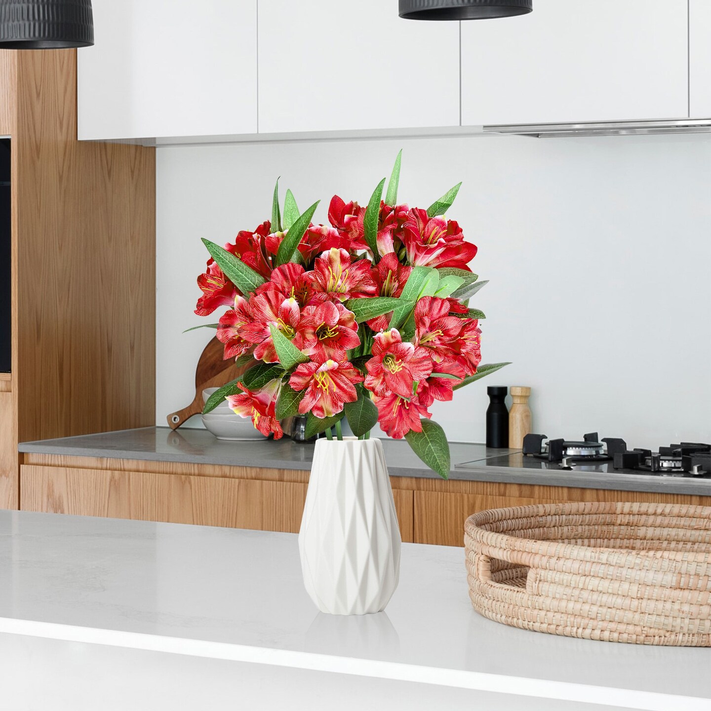 Alstroemeria Artificial Flowers Bulk Peruvian Lily Faux Bouquet 18&#x201D; Long Stems Silk Petals Wedding Decoration, 4pcs