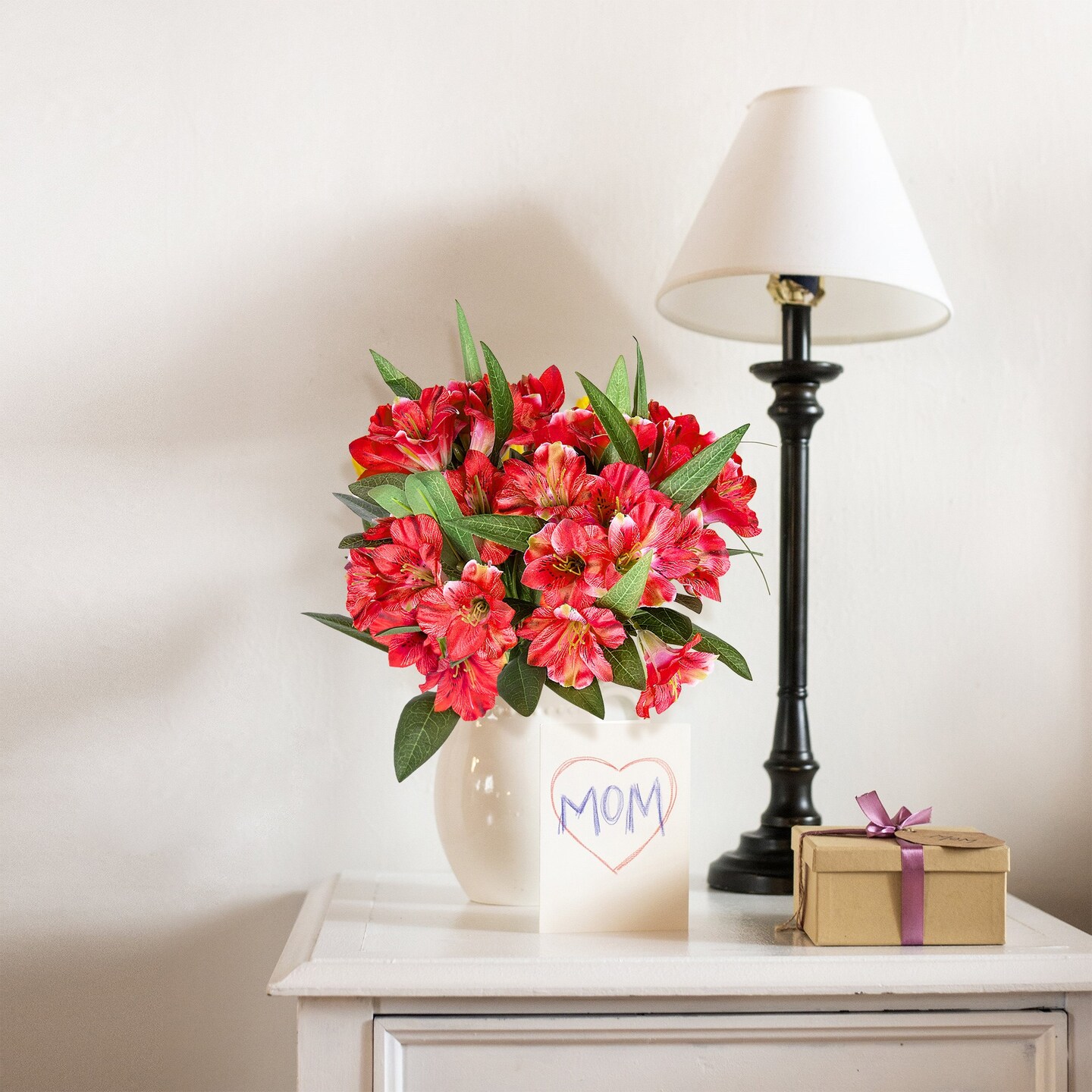 Alstroemeria Artificial Flowers Bulk Peruvian Lily Faux Bouquet 18&#x201D; Long Stems Silk Petals Wedding Decoration, 4pcs