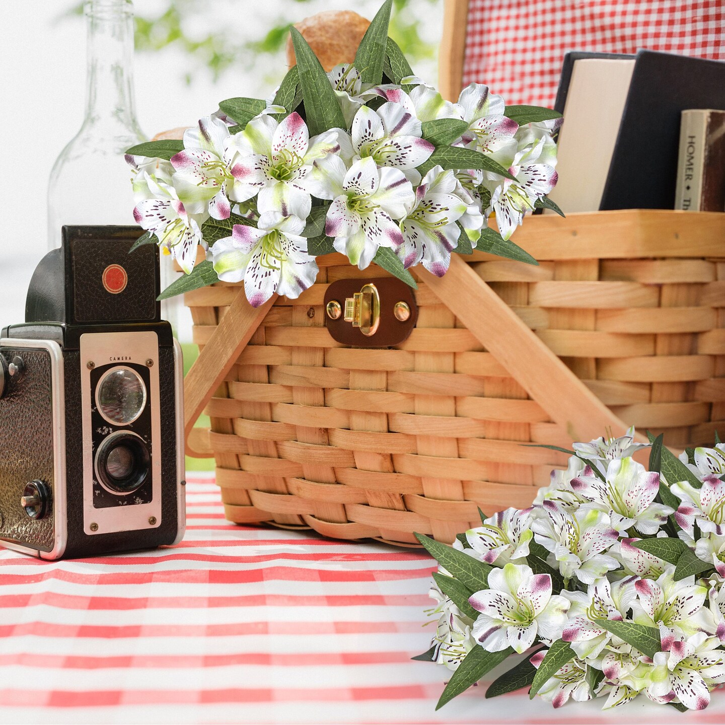 Alstroemeria Artificial Flowers Bulk Peruvian Lily Faux Bouquet 18” Long Stems Silk Petals Wedding Decoration, 4pcs