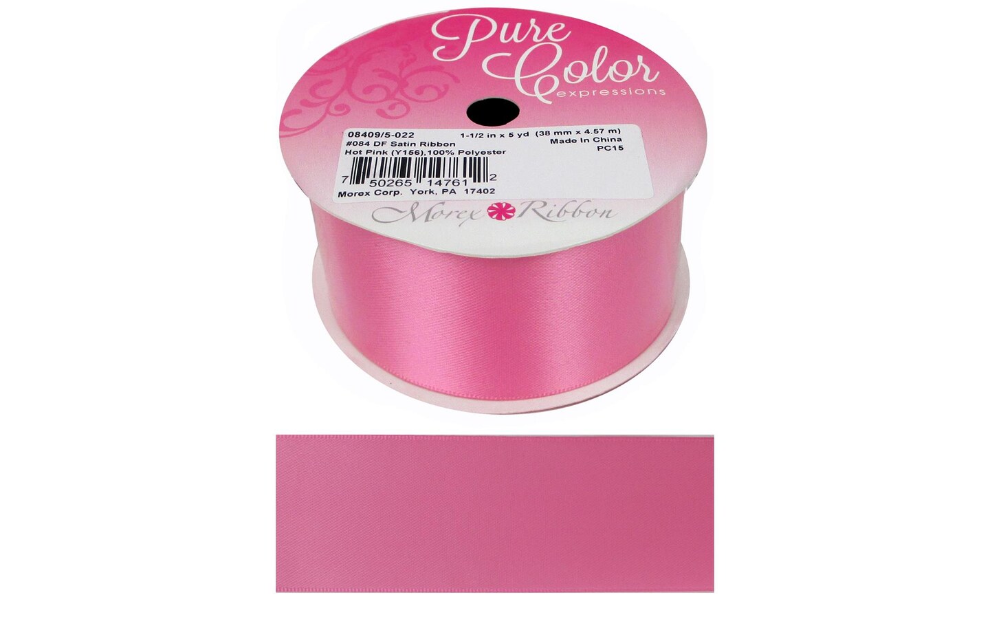Morex Ribbon DF Satin 1.5&#x22;x 5yd Hot Pink
