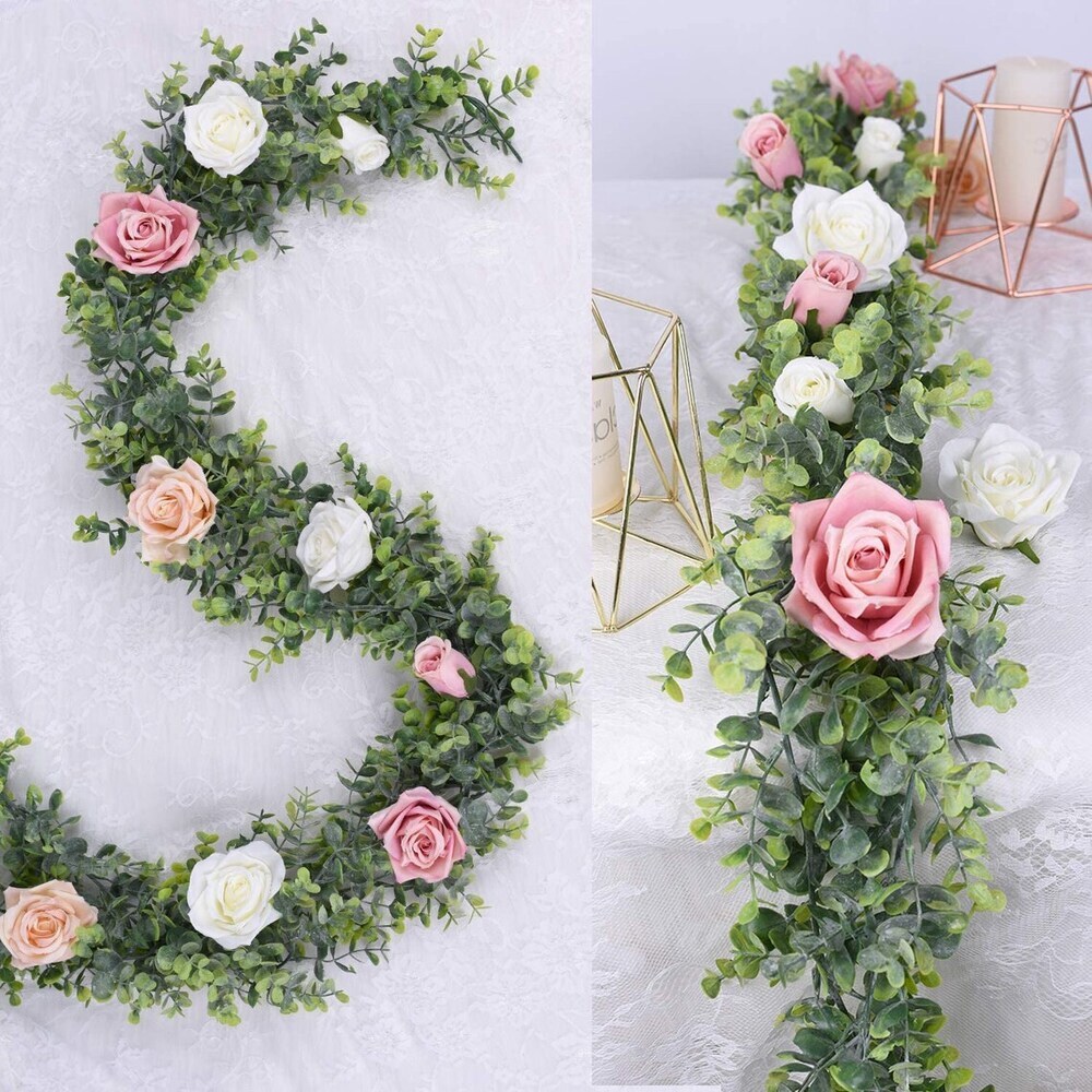 2 Pack Artificial Vines Faux Eucalyptus Garland Greenery Hanging Leaves Arch Wedding Centerpiece Decoration Birthday Party Decor