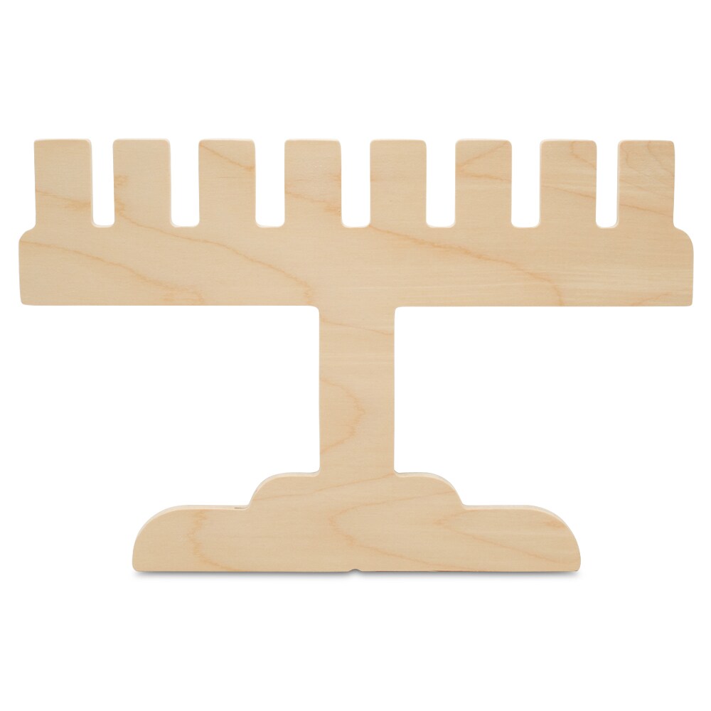 Wooden Menorah Cutout, Modern Shape, for Hanukkah Decor | Woodpeckers