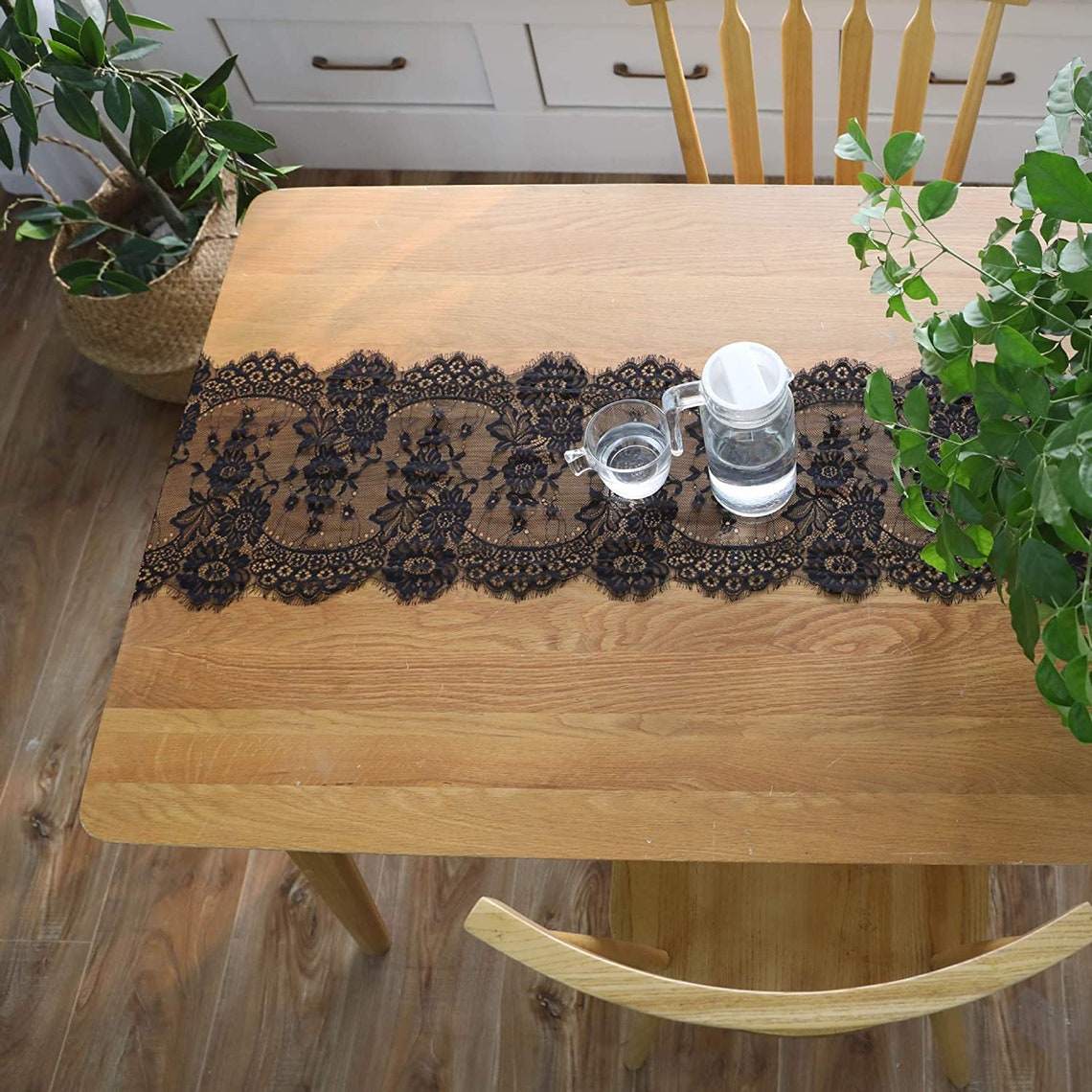 Lace Table Runner Vintage Black Lace Rustic Wedding Table Decor 14 x 120 inches Long