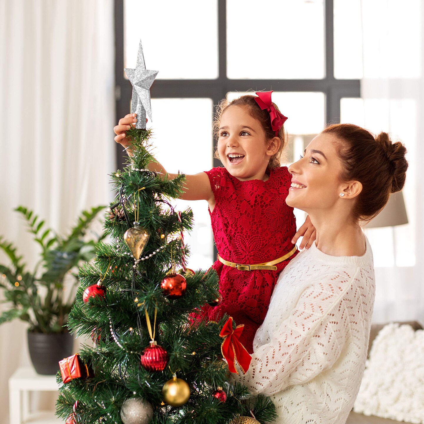 Ornativity Glitter Star Tree Topper - Christmas Silver Decorative Holiday Bethlehem Star Ornament - 8"