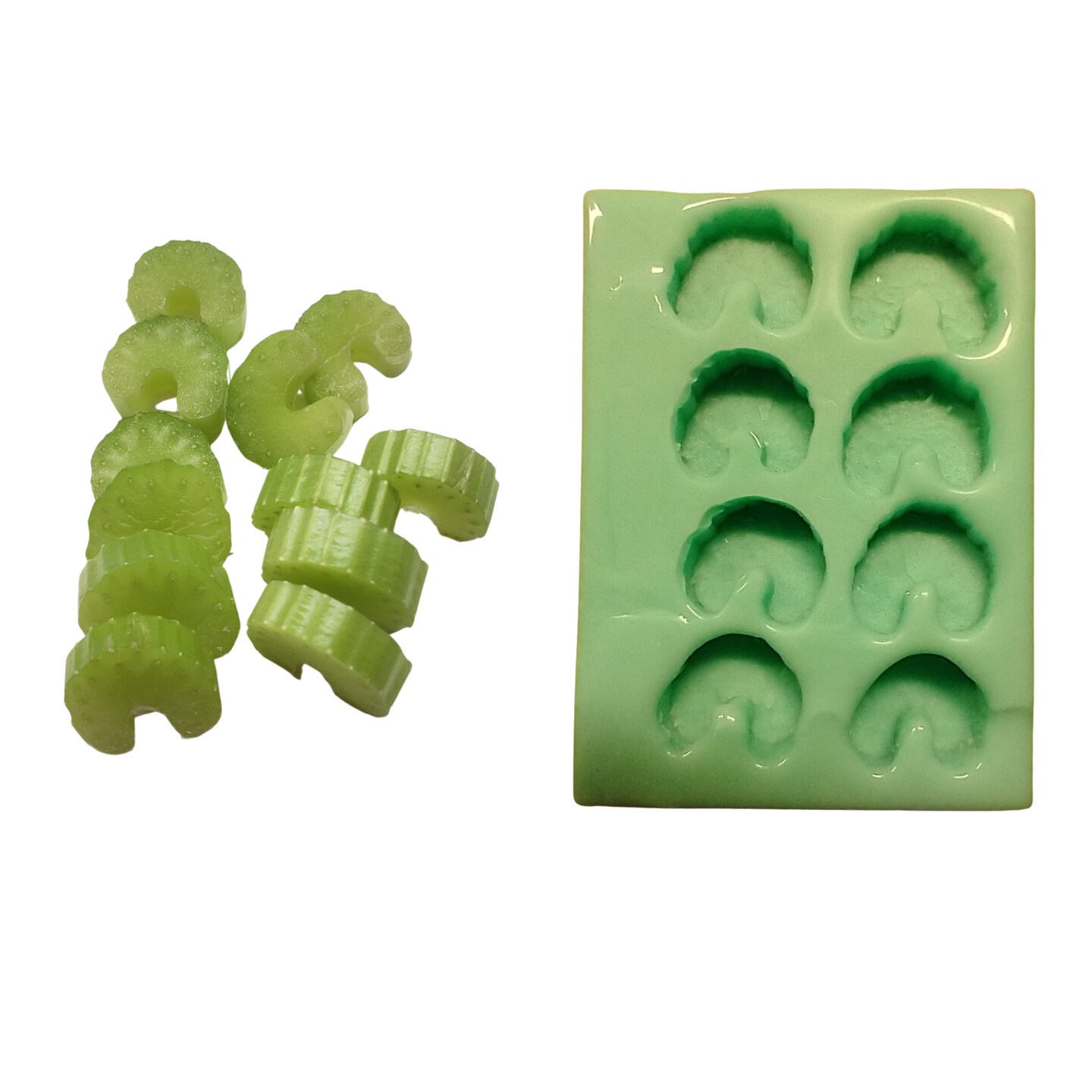 8pc Thin Celery Slices Silicone Mold| Realistic Food Shape for Soap Mold | Candle Wax Resin Clay Mold