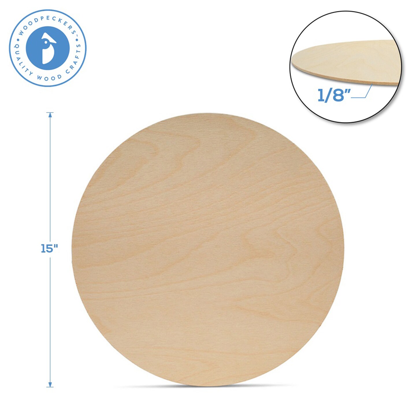 Wood Circles 15 inch, 3 Thicknesses, Unfinished Birch Sign Plaques | Woodpeckers