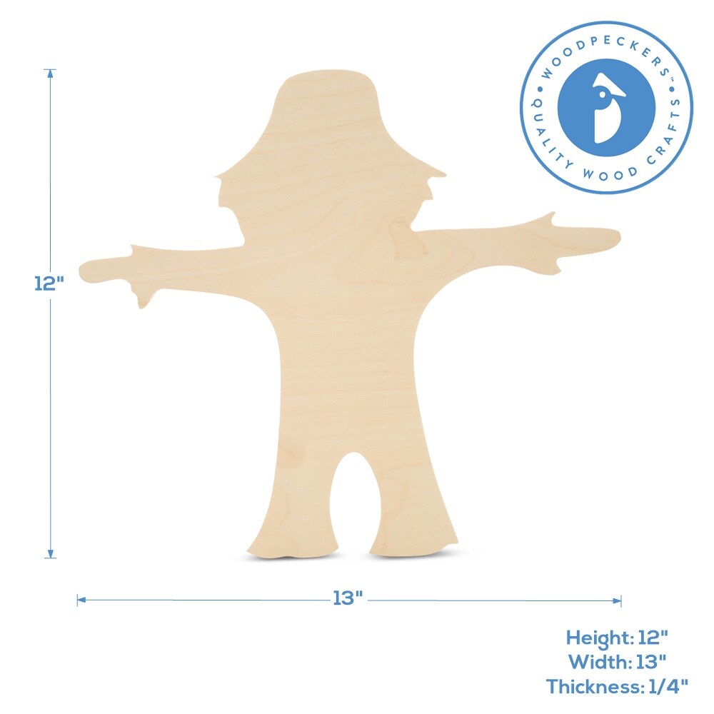 Scarecrow Wood Cutout 12"x13", Unfinished, for Autumn Decor/Crafts | Woodpeckers