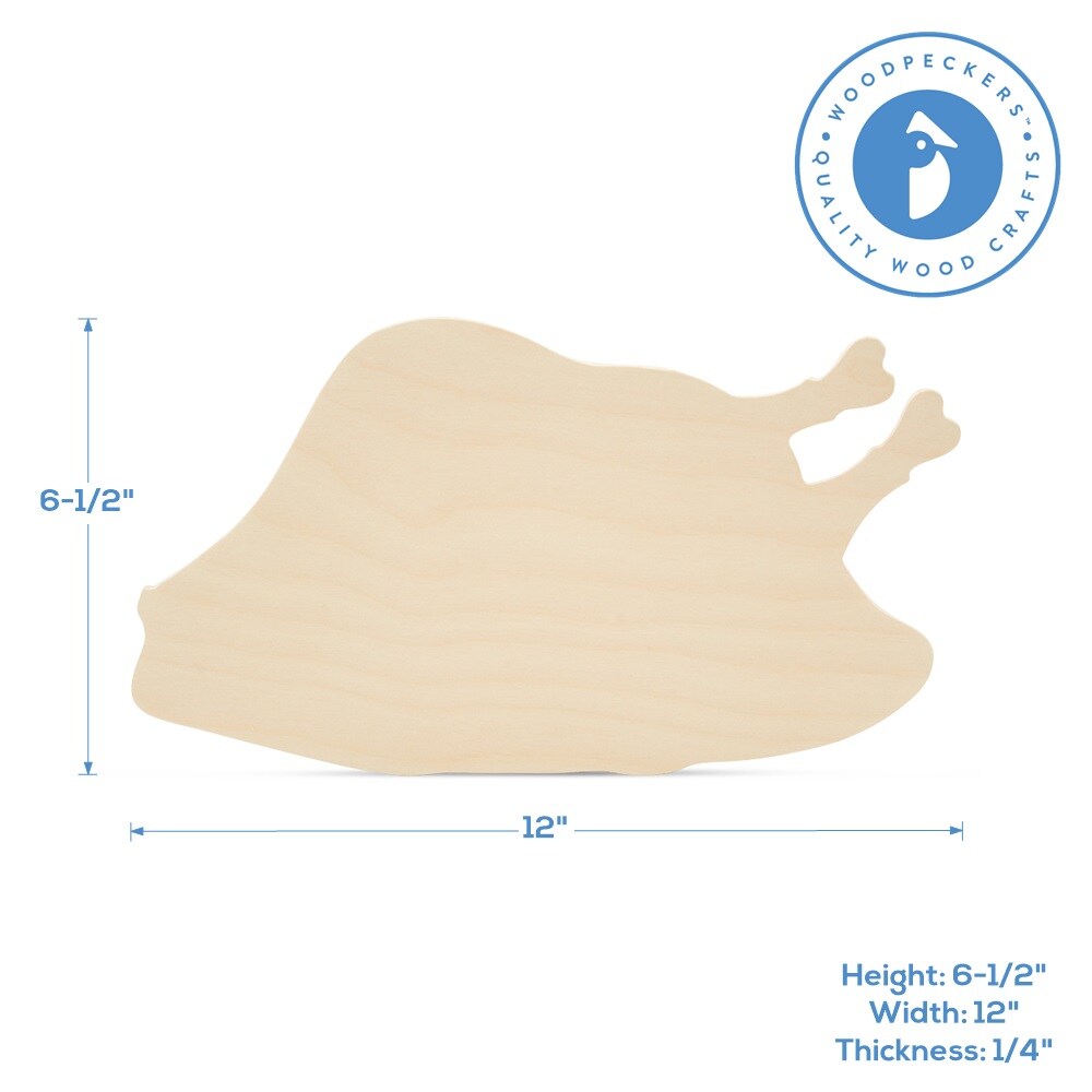Roast Turkey Wood Cutout 6-1/2&#x22;x12&#x22;, Unfinished, Thanksgiving Crafts | Woodpeckers