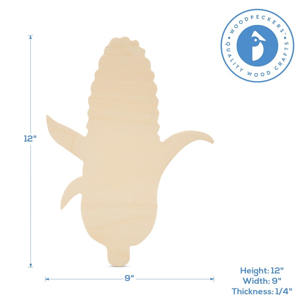 Corn on the Cob Wood Cutout 12&#x22;x9&#x22;, Unfinished for Autumn Crafts | Woodpeckers