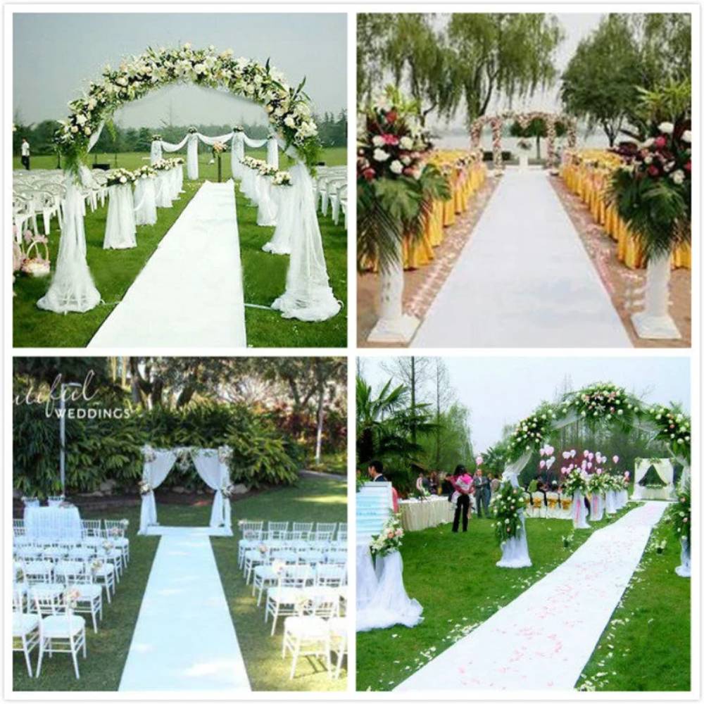 White Wedding Aisle Runner for Wedding Ceremony 50 Feet Elegant Carpet Event Party Decoration Ceremony Runner, White Leaf Imprint