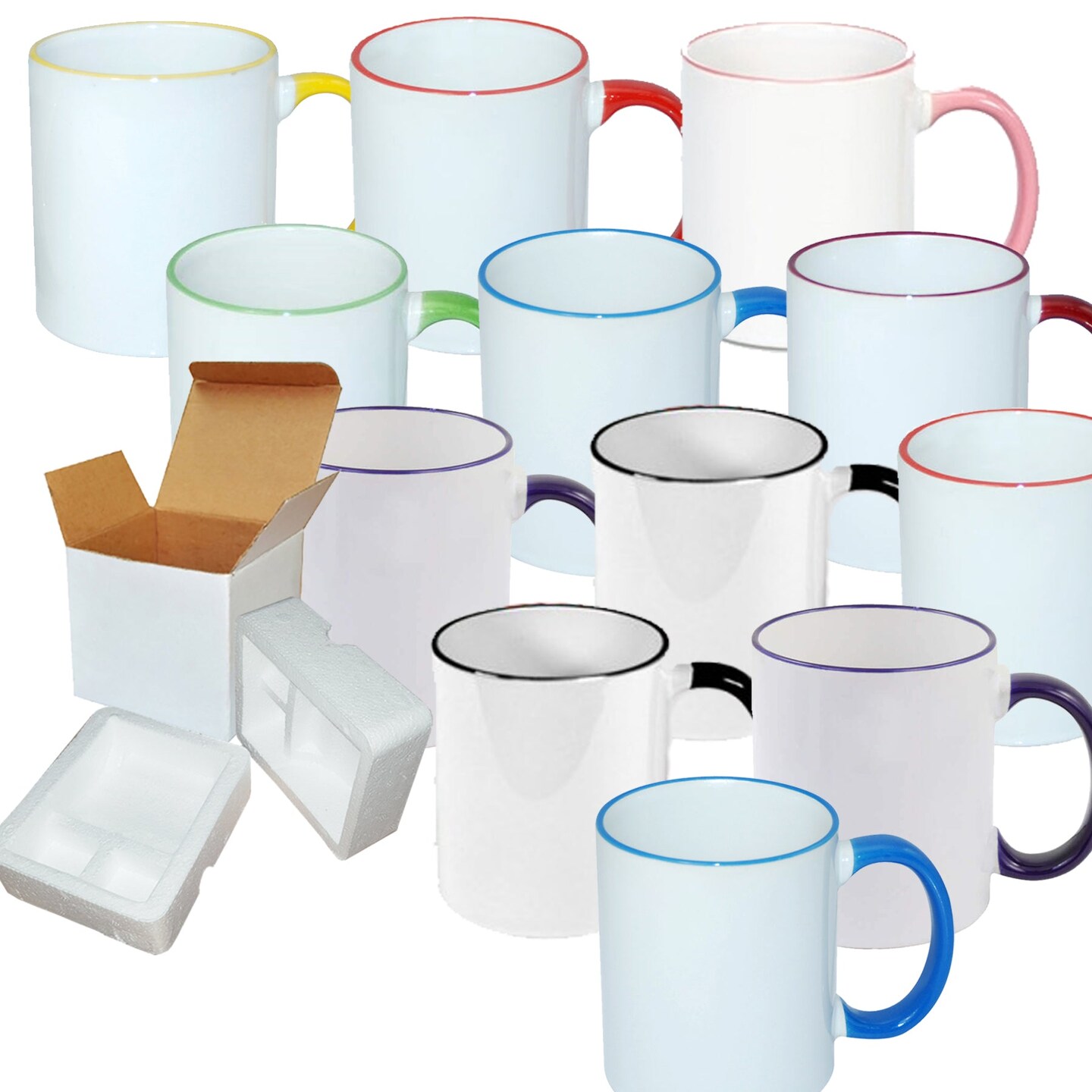 12 Pack 11 oz Mixed Rim Professional Grade Sublimation Mug- Sublimation  Series - With Foam Support Shipping Box