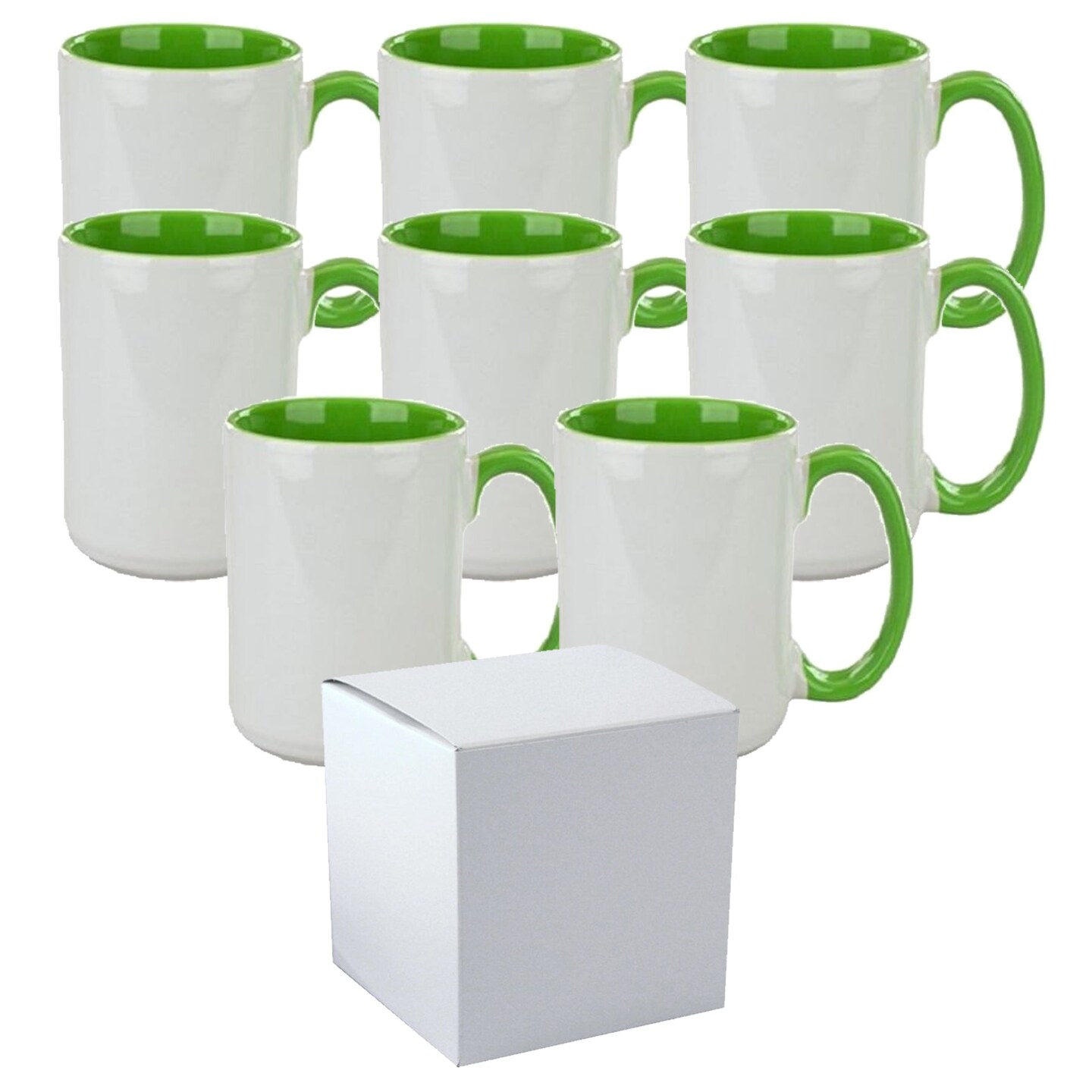 8 Pcs 15OZ El Grande Light Green Inside & Handle Sublimation Mugs With Foam  Support Boxes