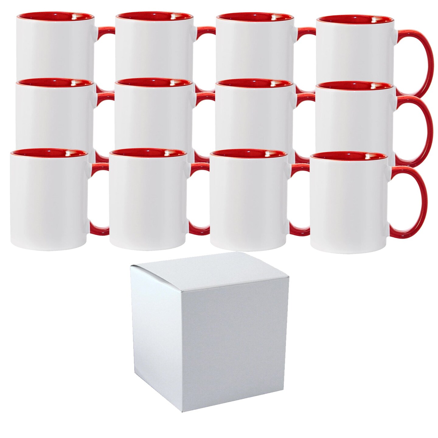 12 Pcs 11OZ Red Inner & Handle Sublimation Mugs With Individual White Boxes
