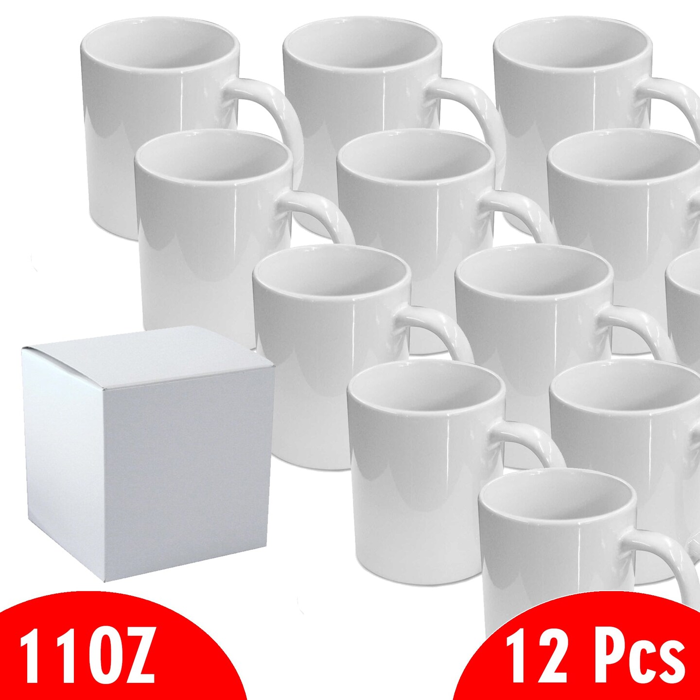 Mugsie | 12 Pcs 11oz White Sublimation Mugs with Individual White Boxes