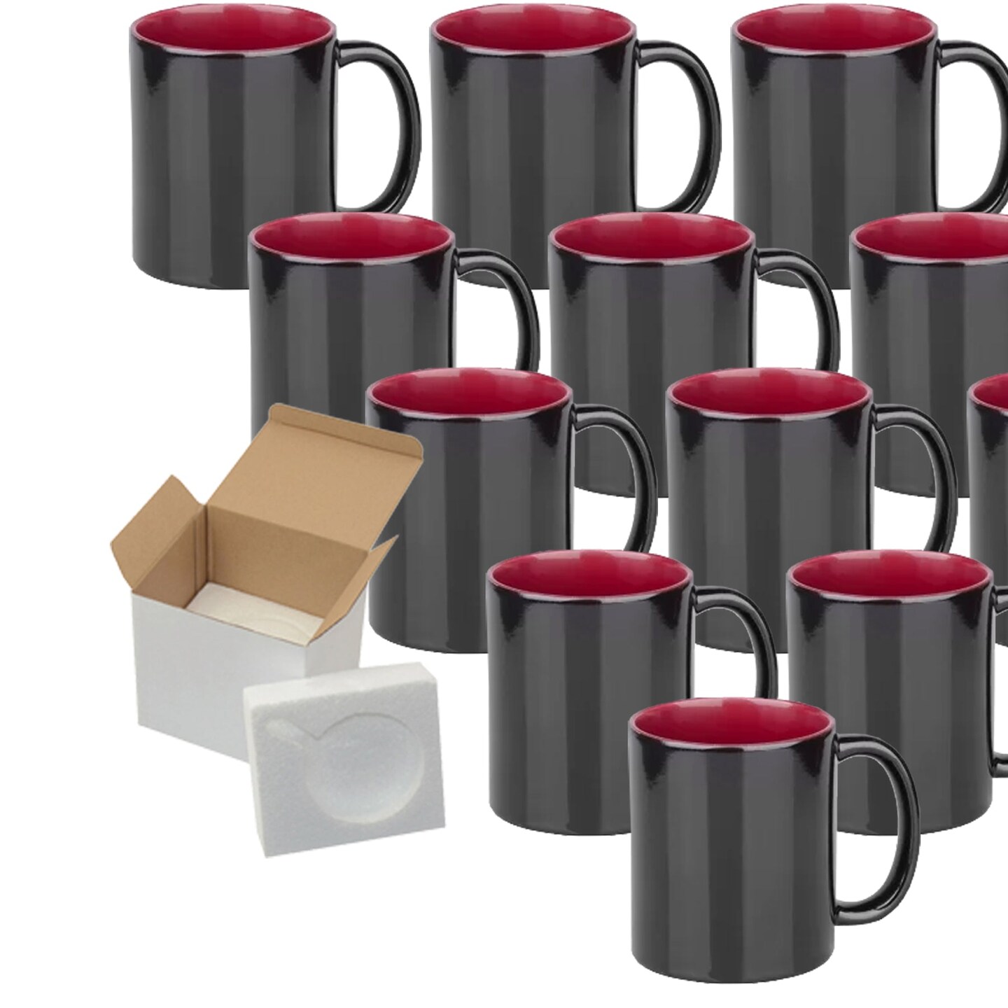12 Pack 11oz Red Inner Magic Color Charging Sublimation Mugs - Cardboard Box with Foam Supports