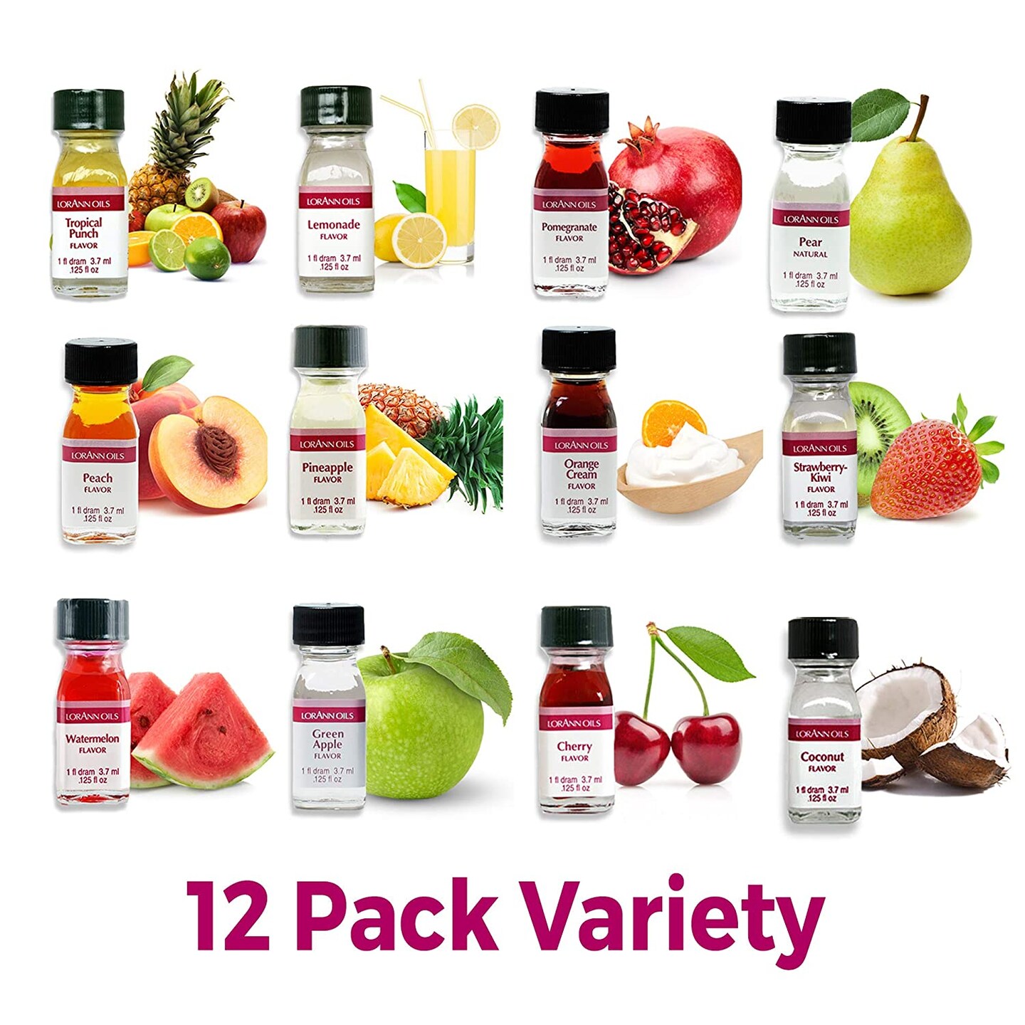 LorAnn Oils StrengthFlavor Food Flavor, 1 Dram Bottle, .0125 fl oz - 3.7ml, - 12 Pack Variety Pack - Set 2