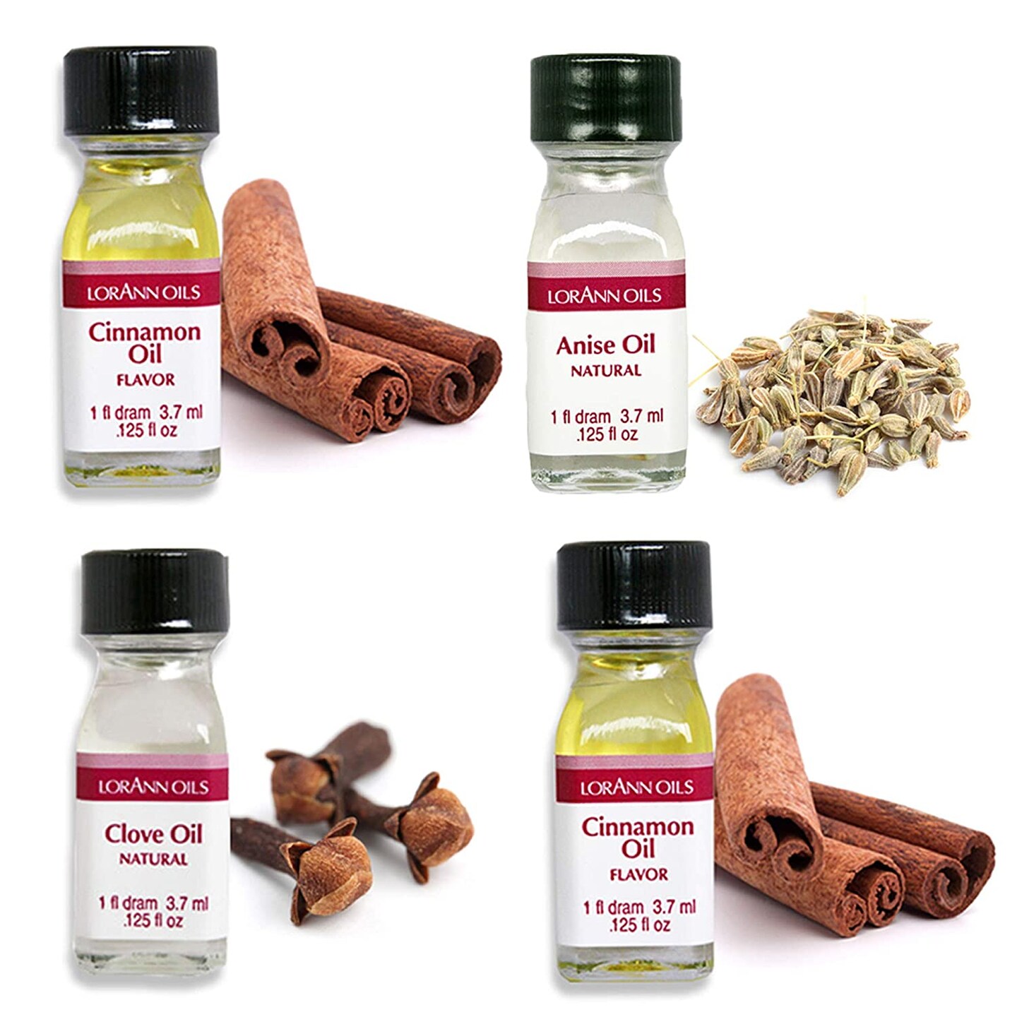 LorAnn Oils StrengthFlavor Food Flavor, 1 Dram Bottle, .0125 fl oz - 3.7ml, - 4 Pack, Spice Set