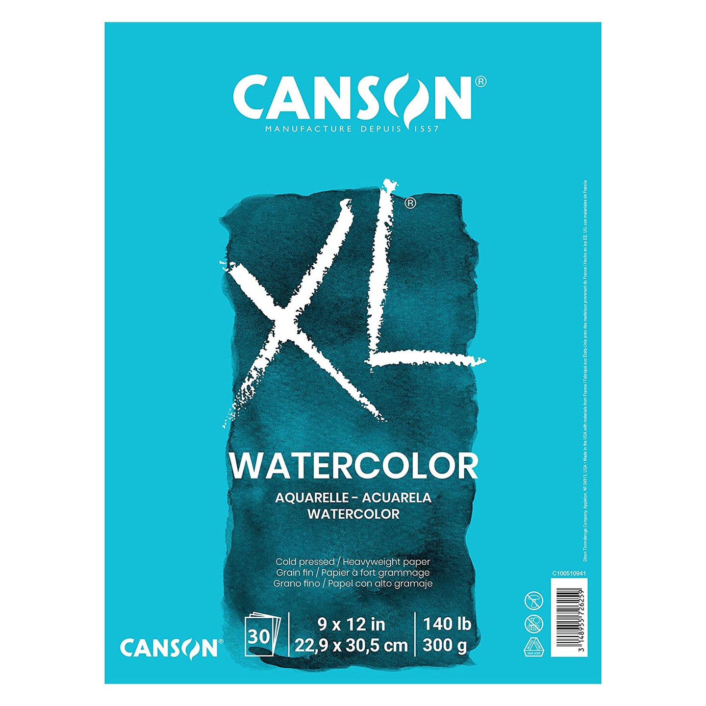 Canson XL Series Watercolor Textured Paper Pad for Paint, Pencil, Ink, Charcoal, Pastel, and Acrylic, Fold Over, 140 Pound, 30 Sheets